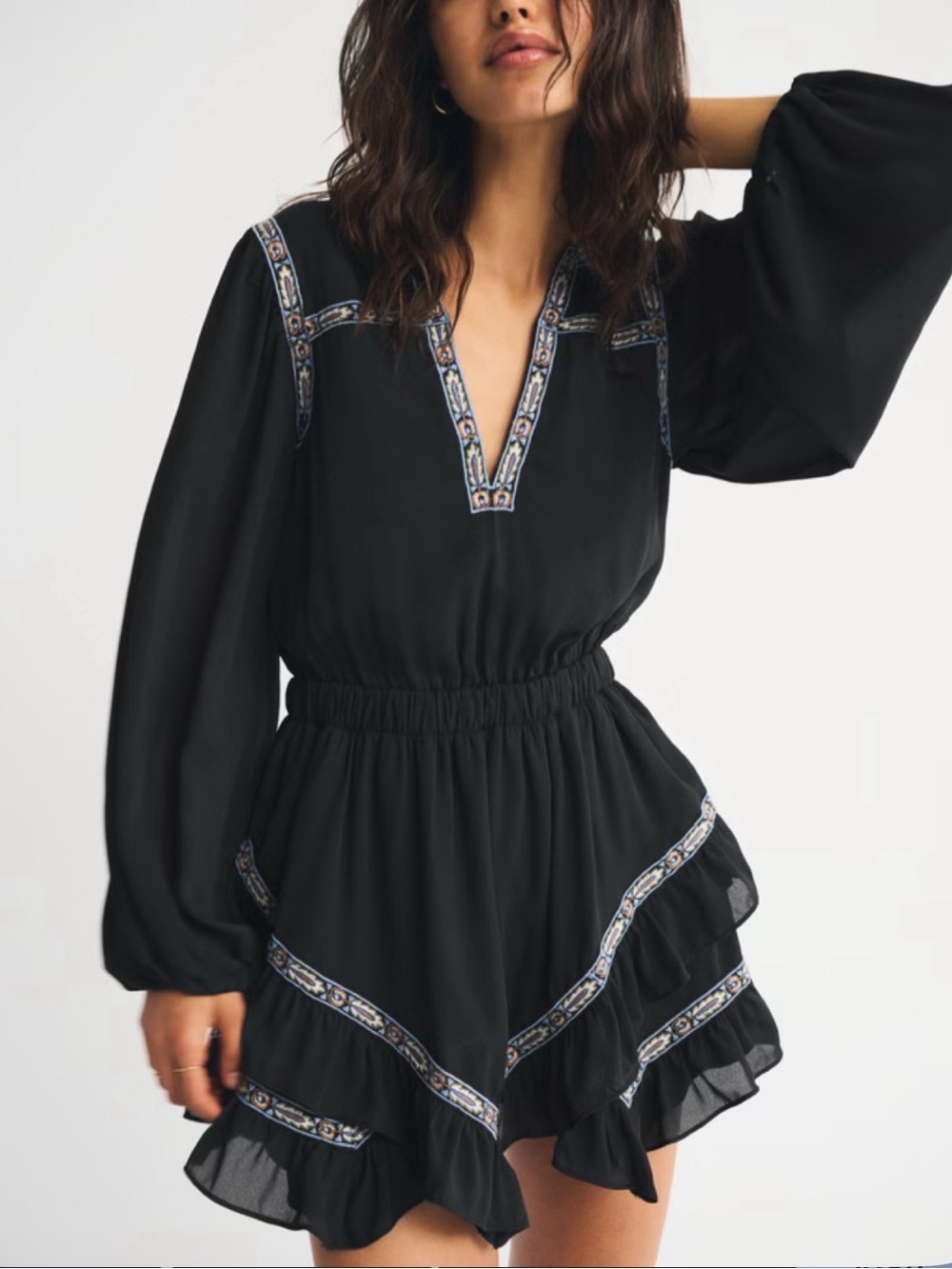 A&F Long Sleeve Embroidered Dress